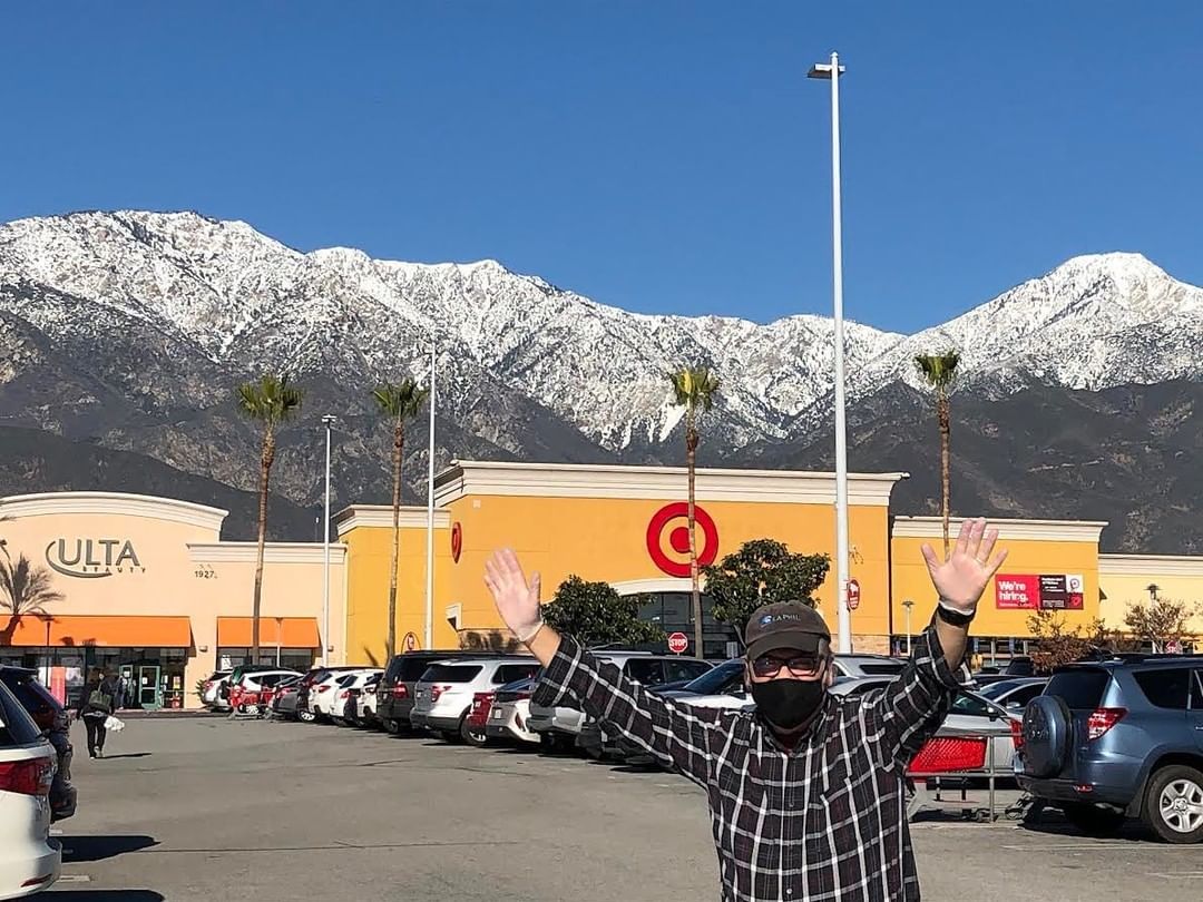 Target Parking Lot and Snow-Capped Mountains